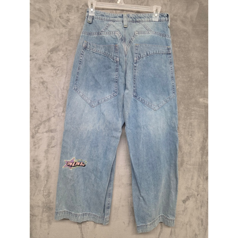 Vintage Y2K Alab Light Wash Wide Leg Denim Jeans Star Embroidery Streetwear 12